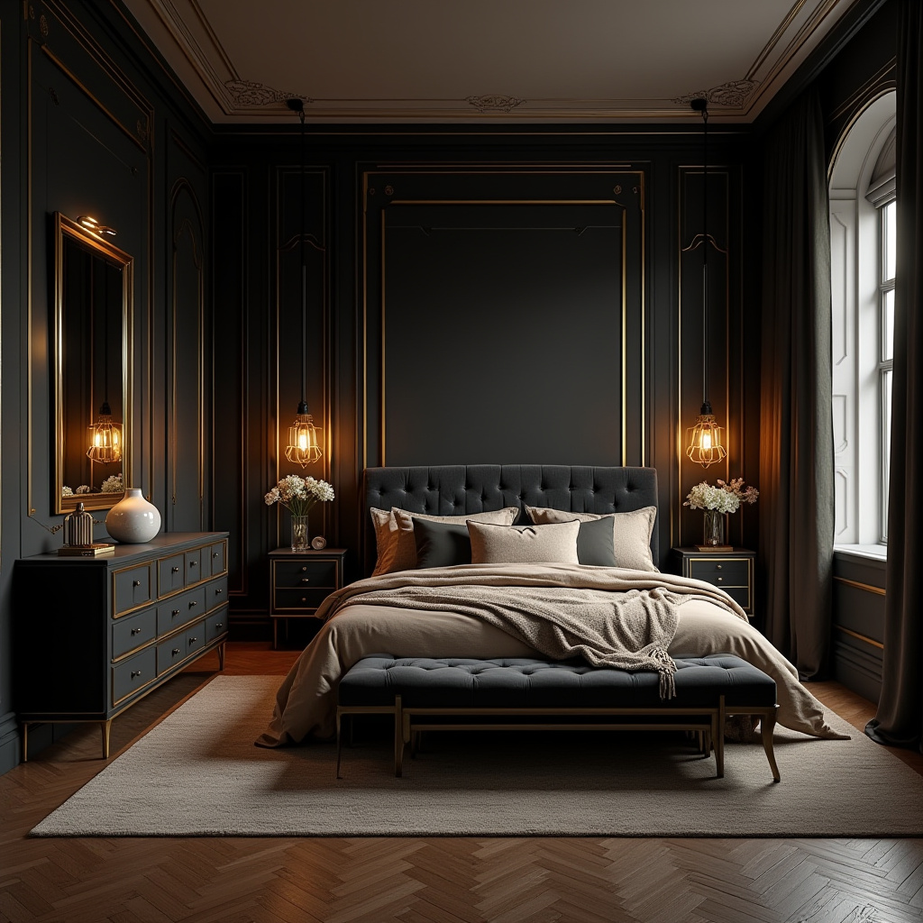 DIY black bedroom accent wall 12