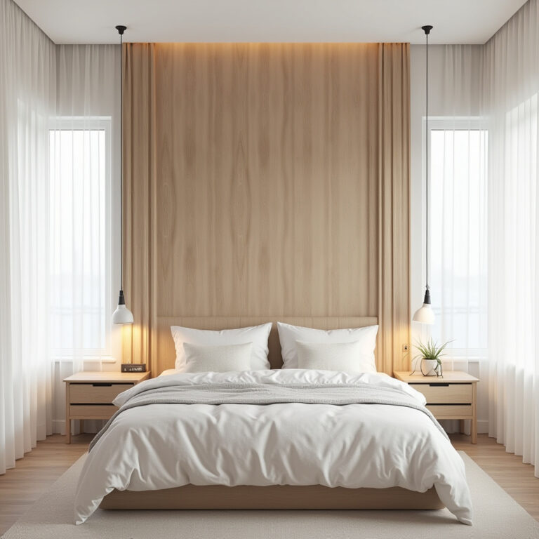 bedroom accent wall between windows 1