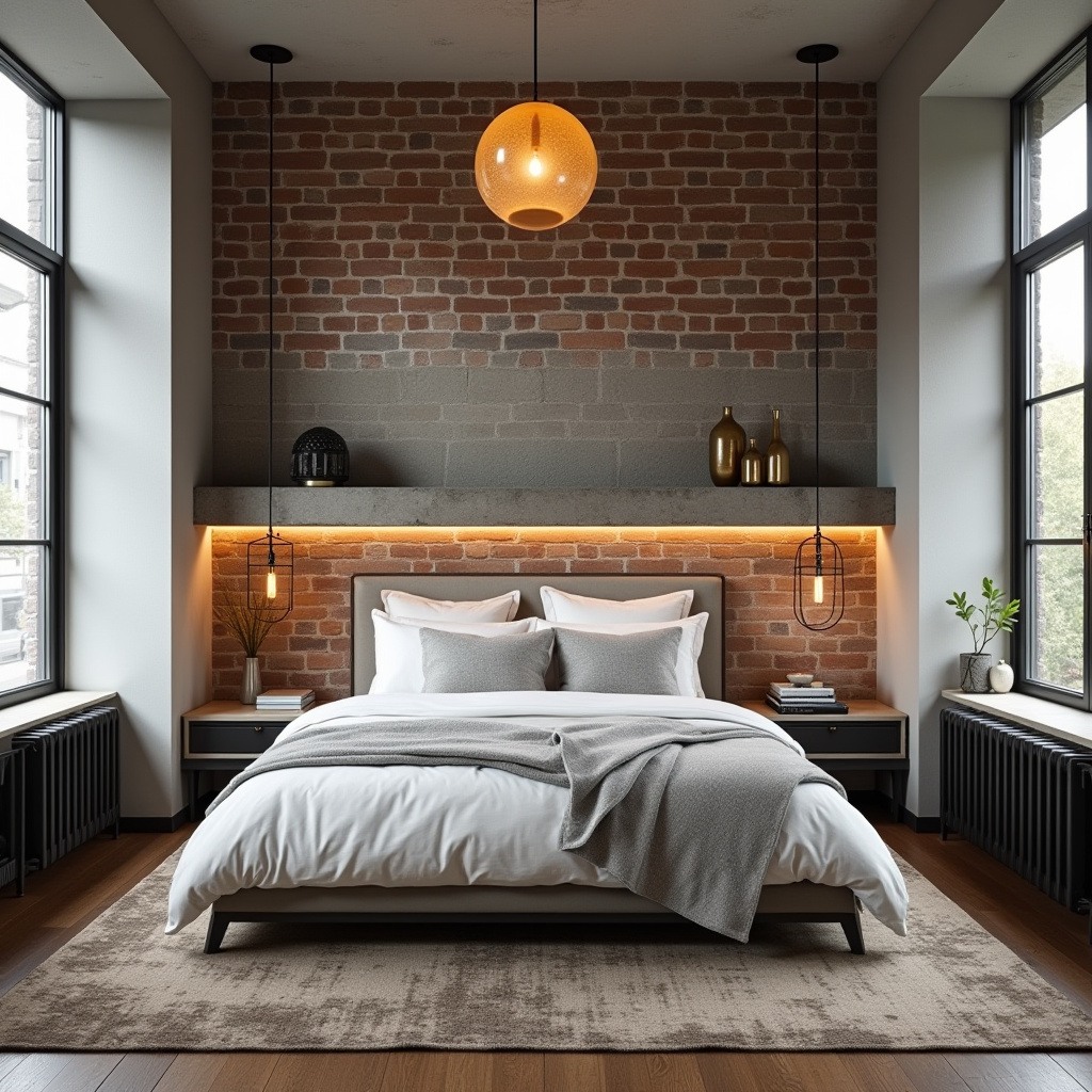 bedroom accent wall between windows 11