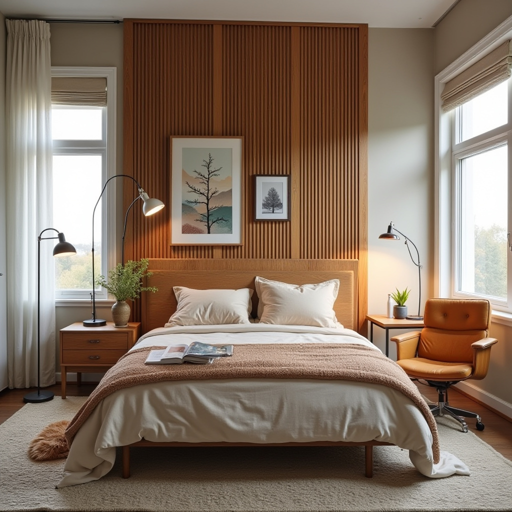 bedroom accent wall between windows 13