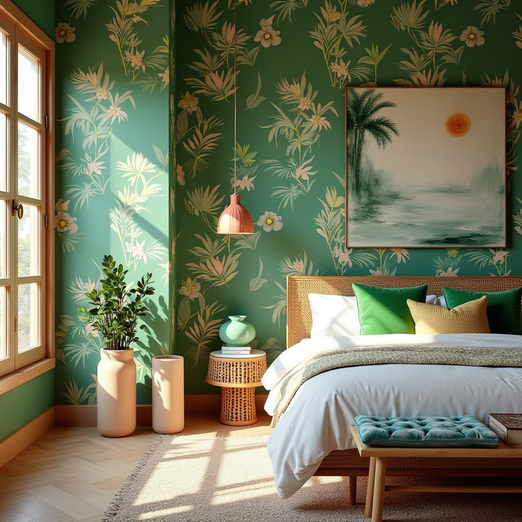 bedroom accent wall between windows 19