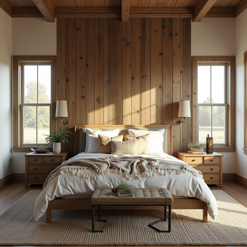 bedroom accent wall between windows 22