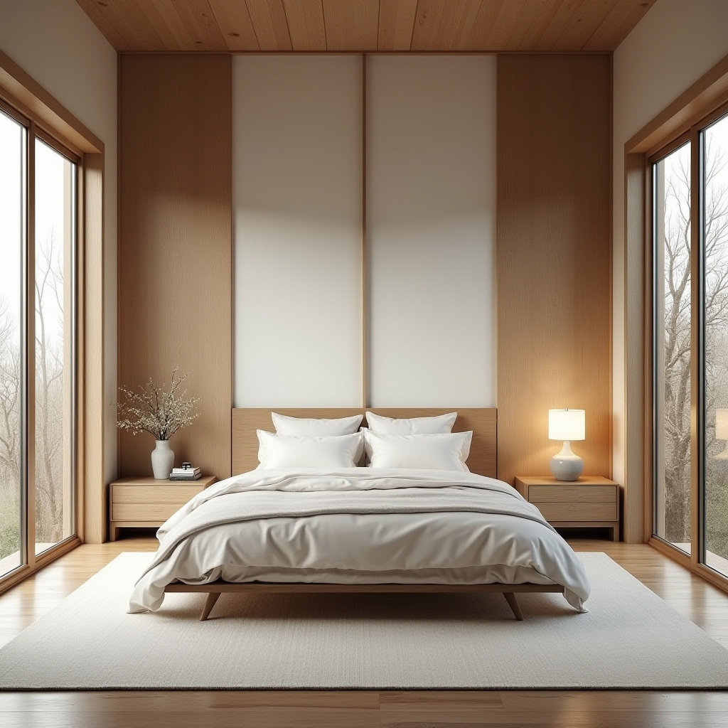 bedroom accent wall between windows 30