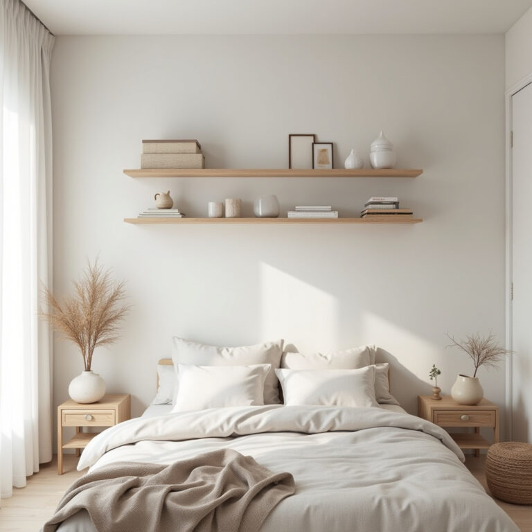 bedroom accent wall with shelf 1