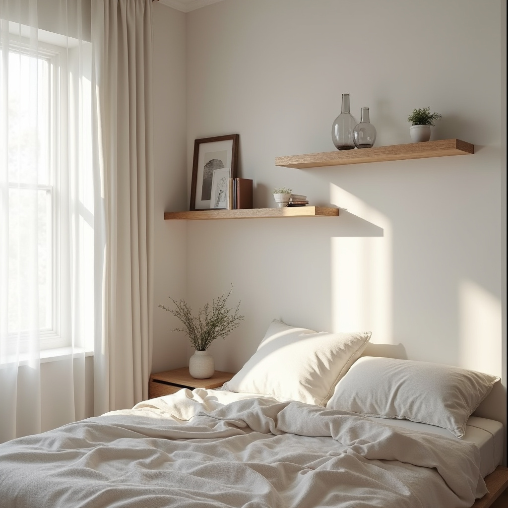 bedroom accent wall with shelf 2