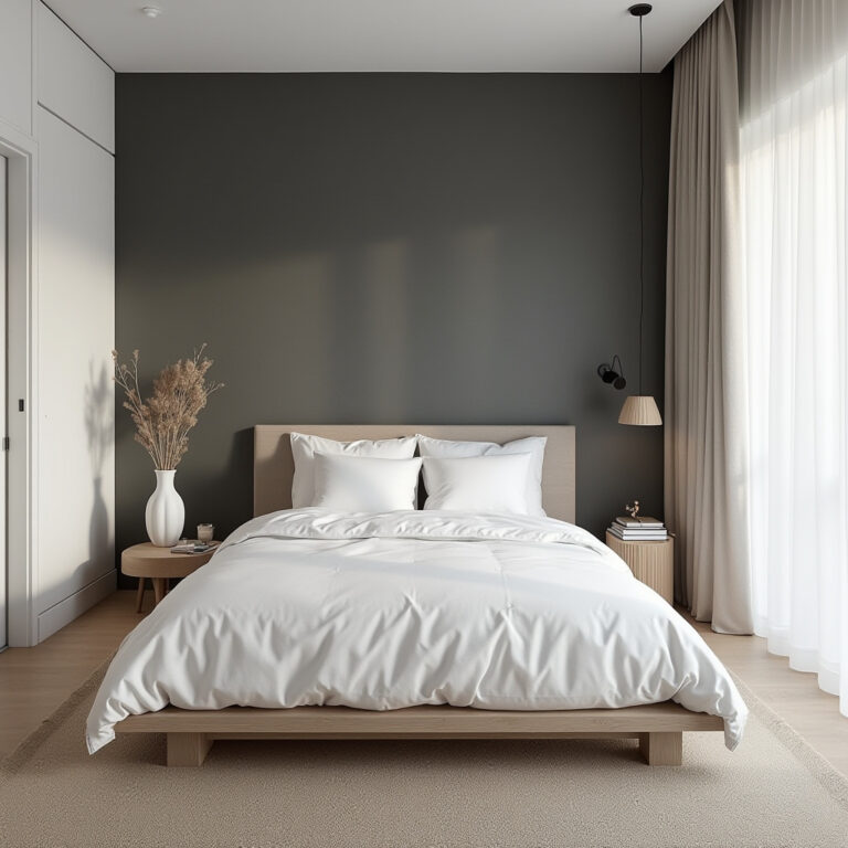 bedroom dark grey accent wall 1
