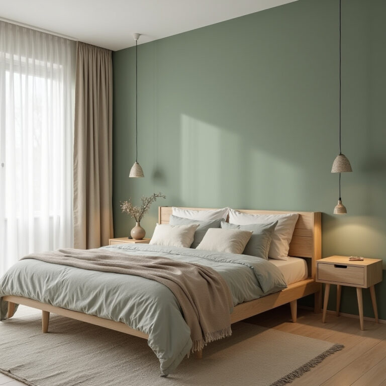bedroom sage green accent wall 1