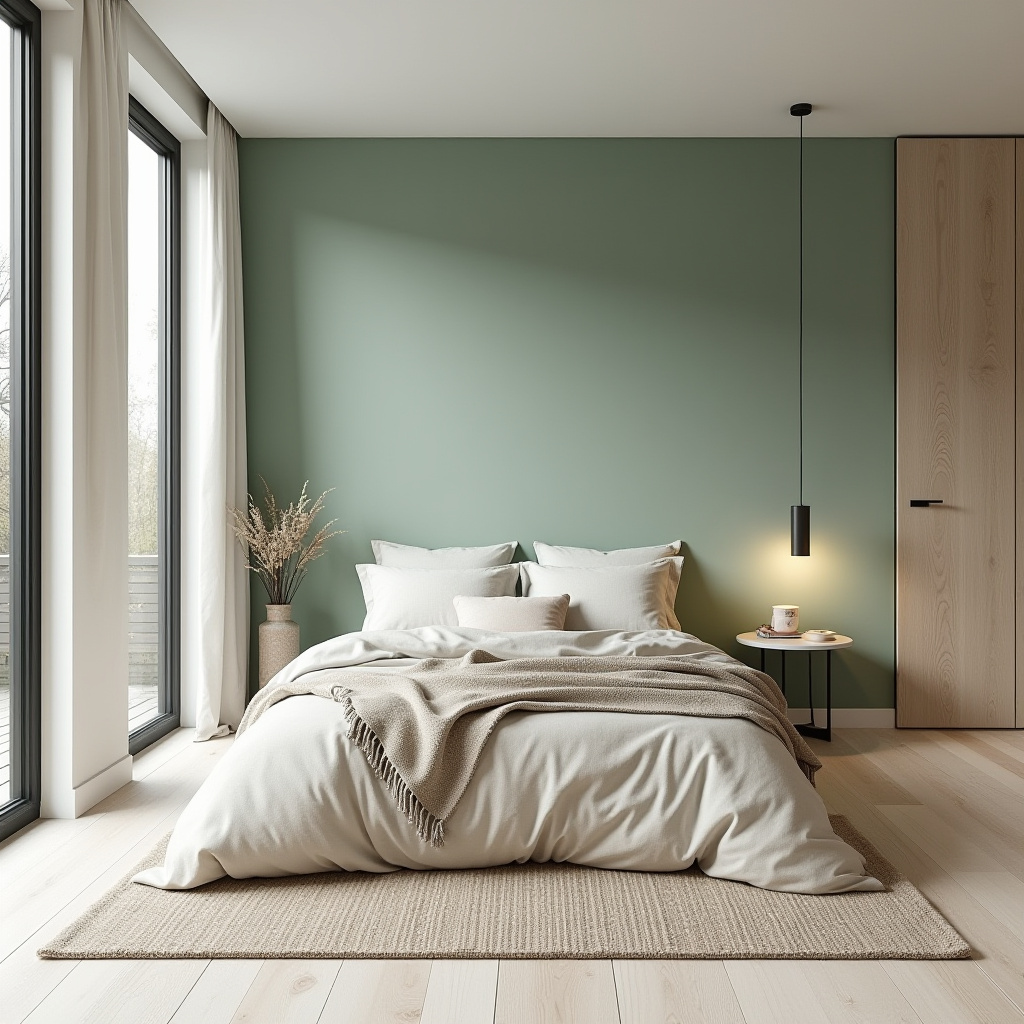 bedroom sage green accent wall 15