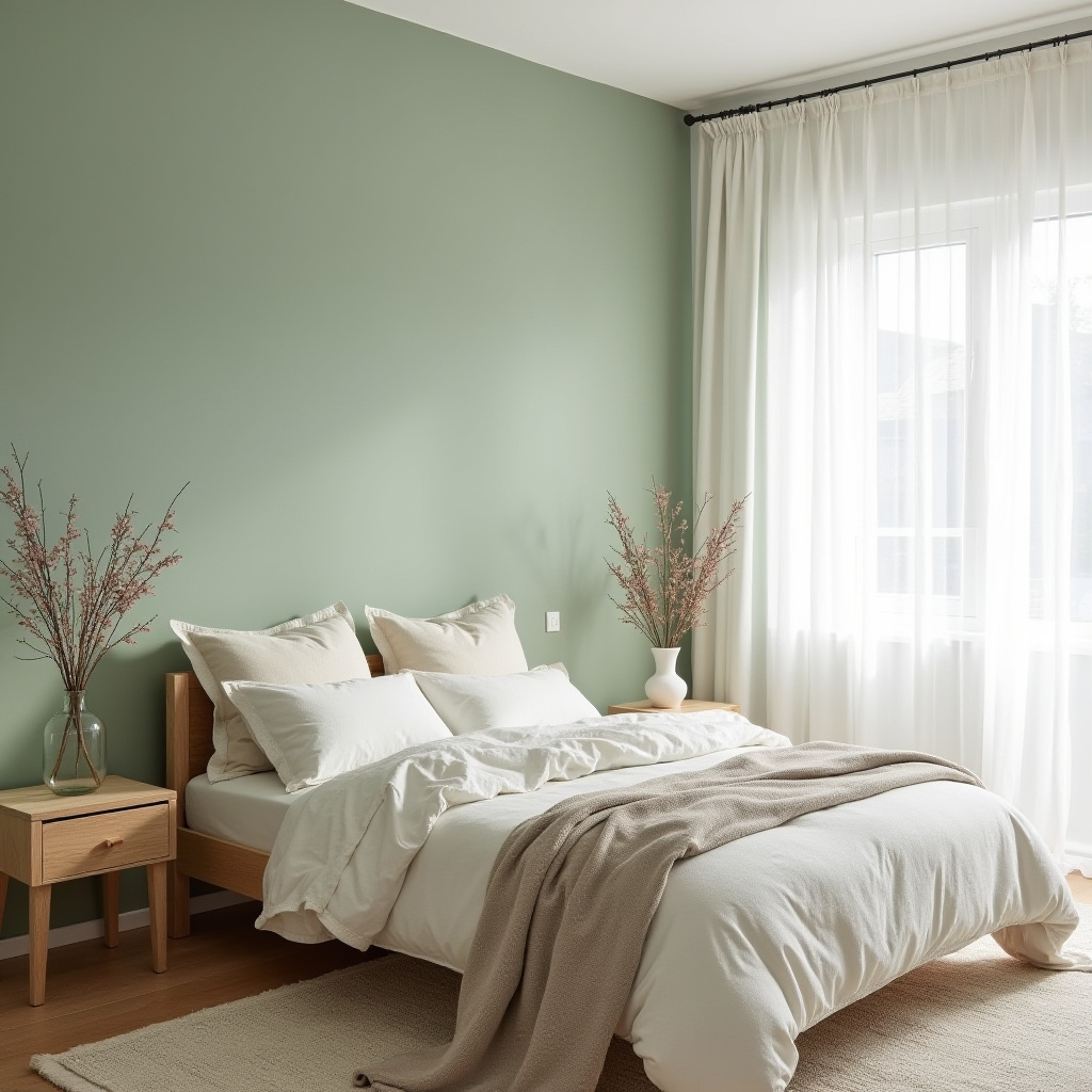 bedroom sage green accent wall 2