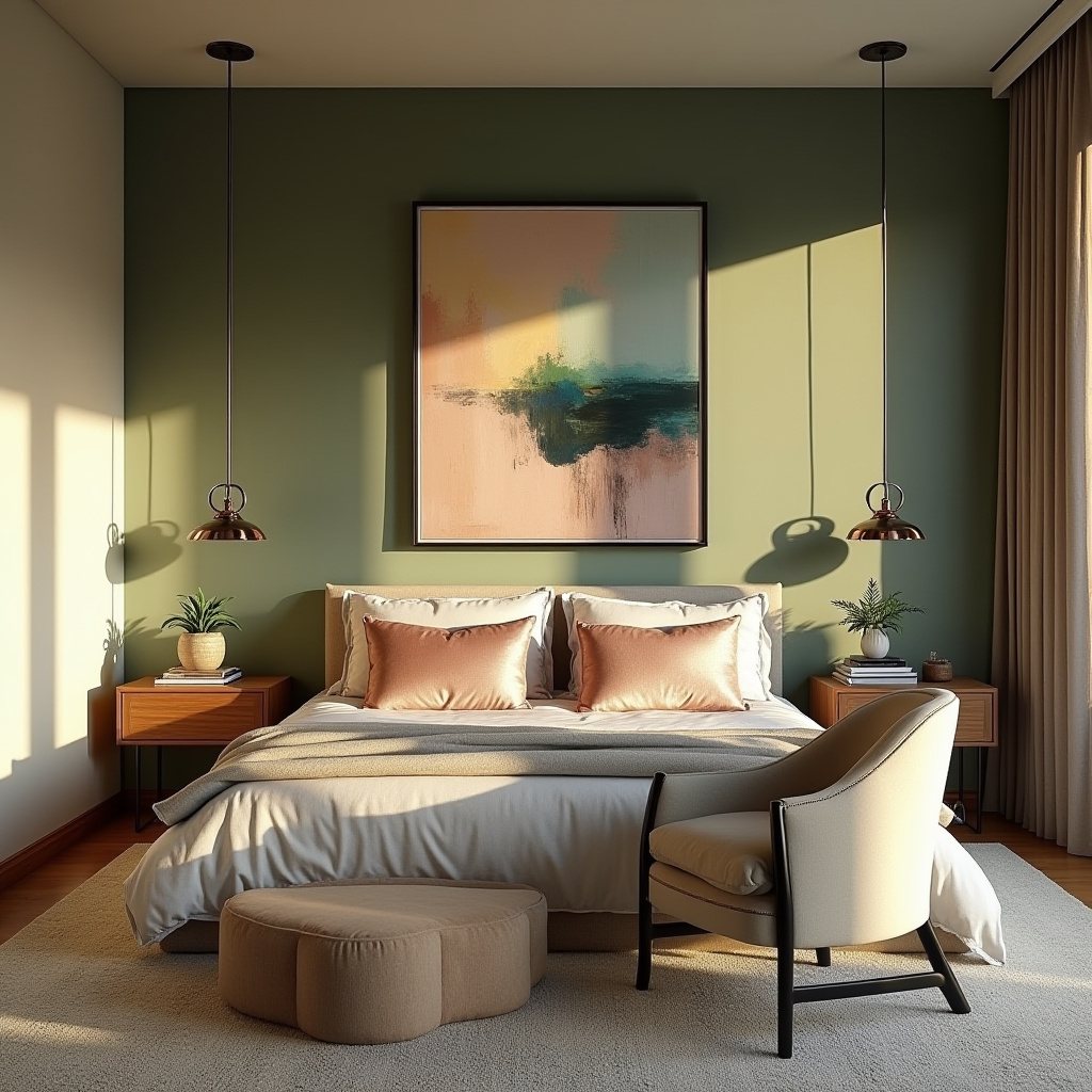 bedroom sage green accent wall 25