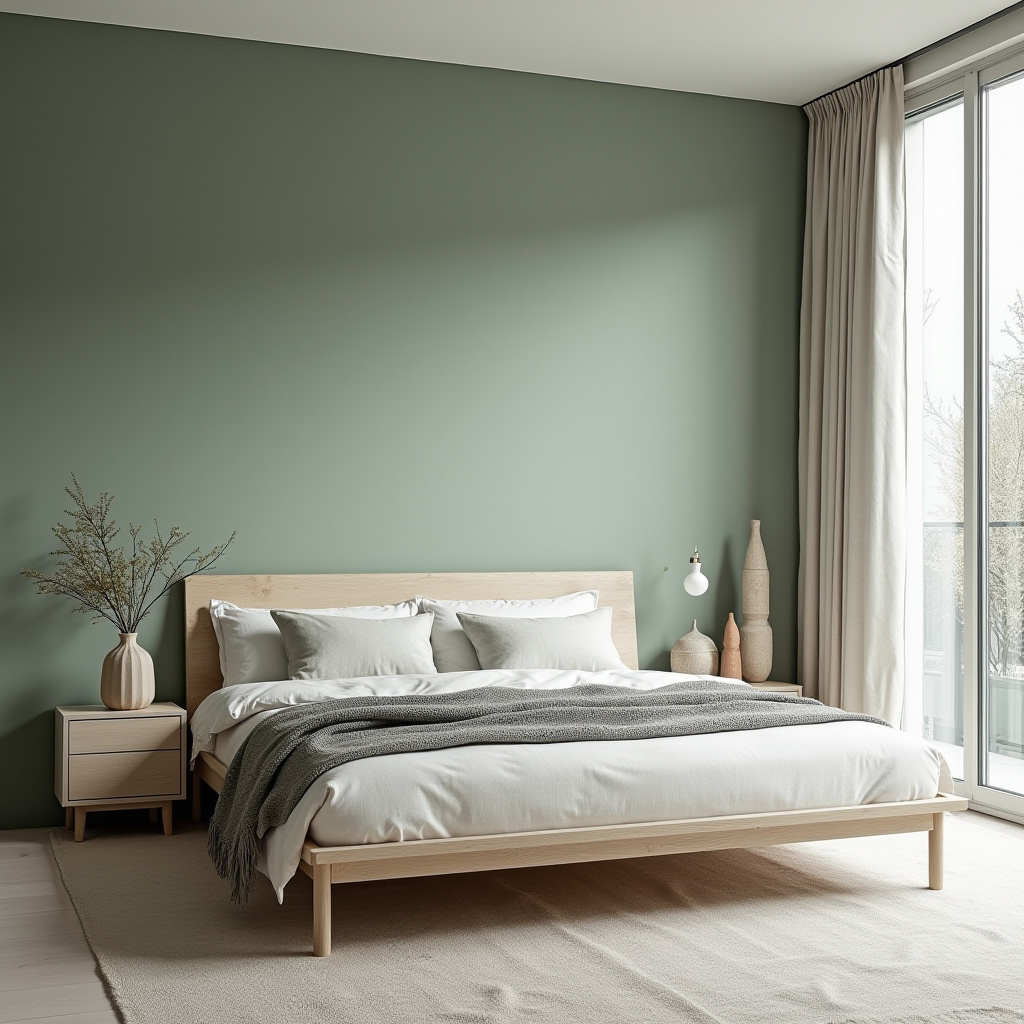 bedroom sage green accent wall 33