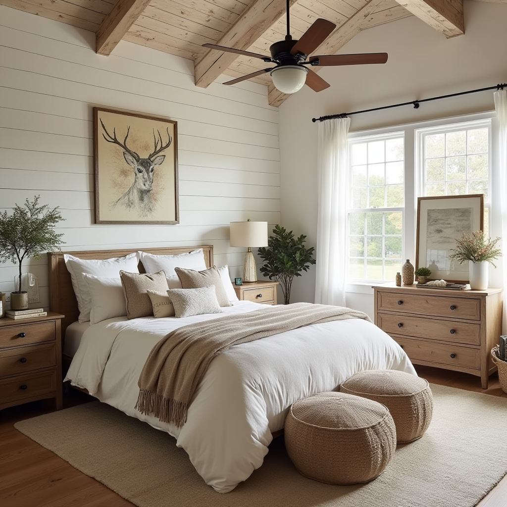 bedroom white shiplap accent wall 37