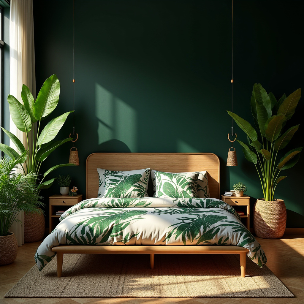 black accent wall bedroom with wood headboard 29