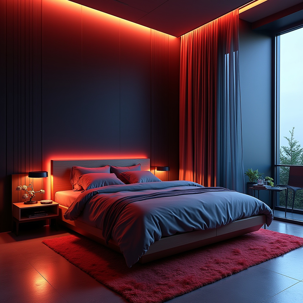 black accent wall bedroom with wood headboard 35