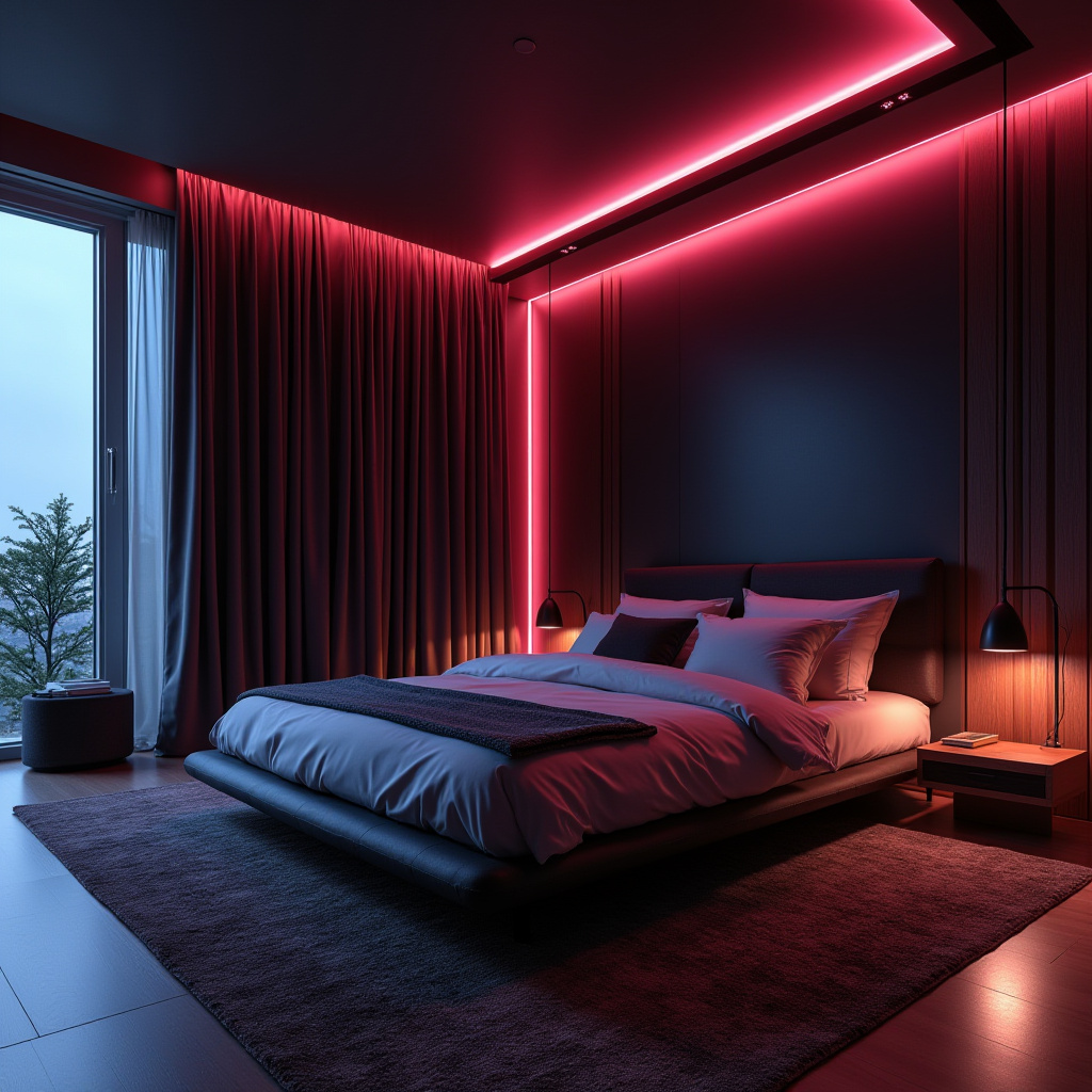 black accent wall bedroom with wood headboard 36
