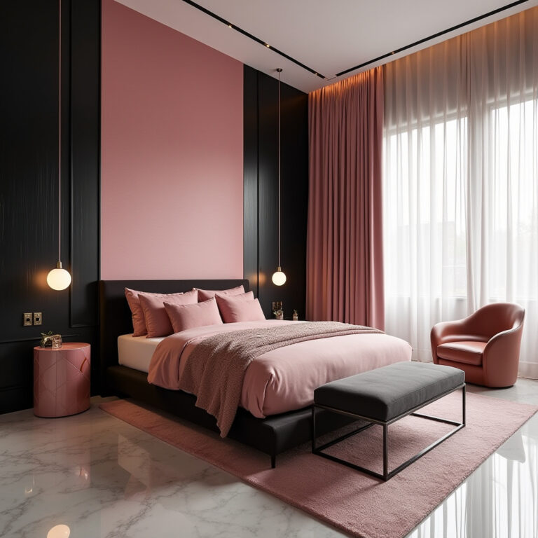 black and pink bedroom accent wall 1