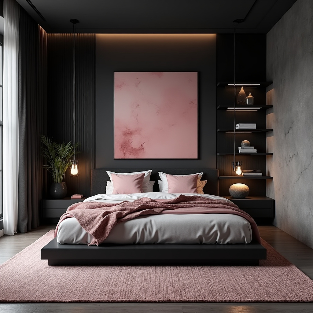 black and pink bedroom accent wall 3