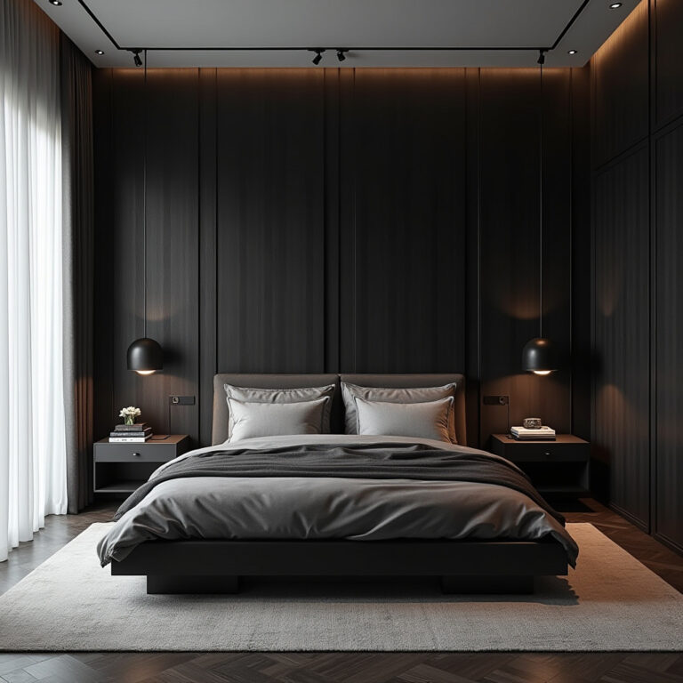 black panel bedroom accent wall 1