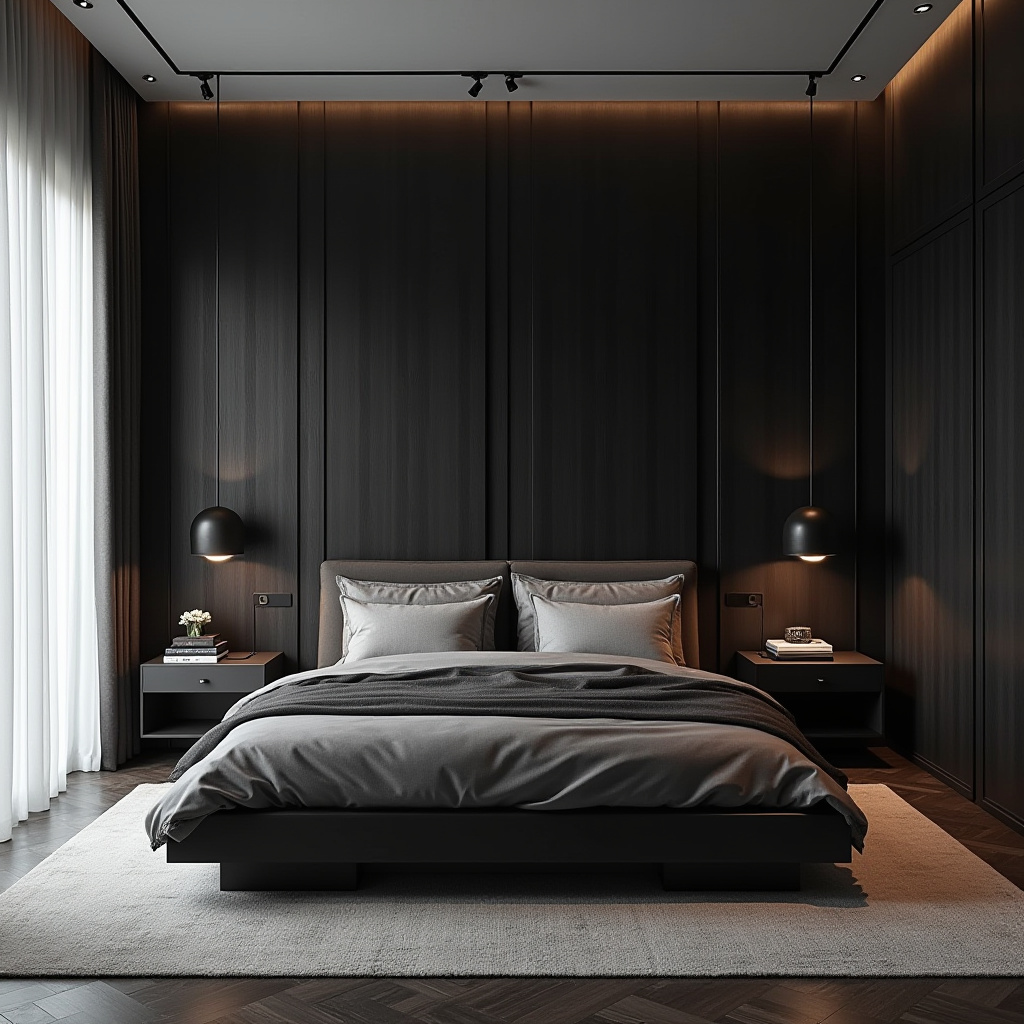 black panel bedroom accent wall 1
