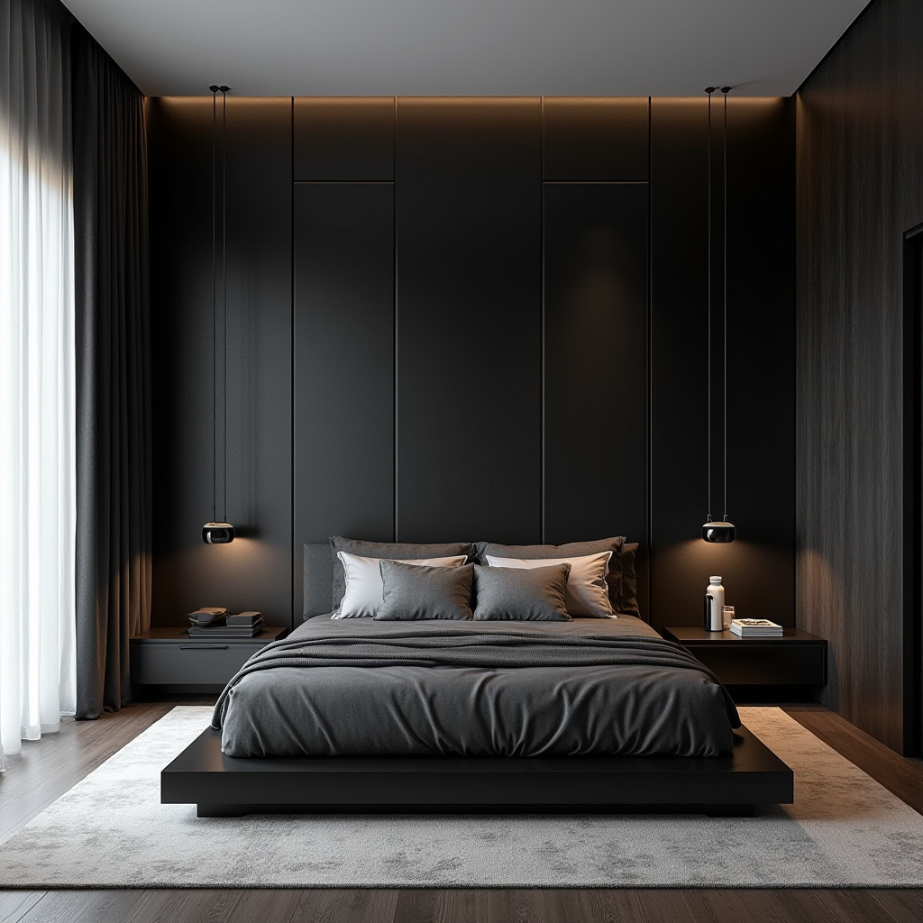 black panel bedroom accent wall 2