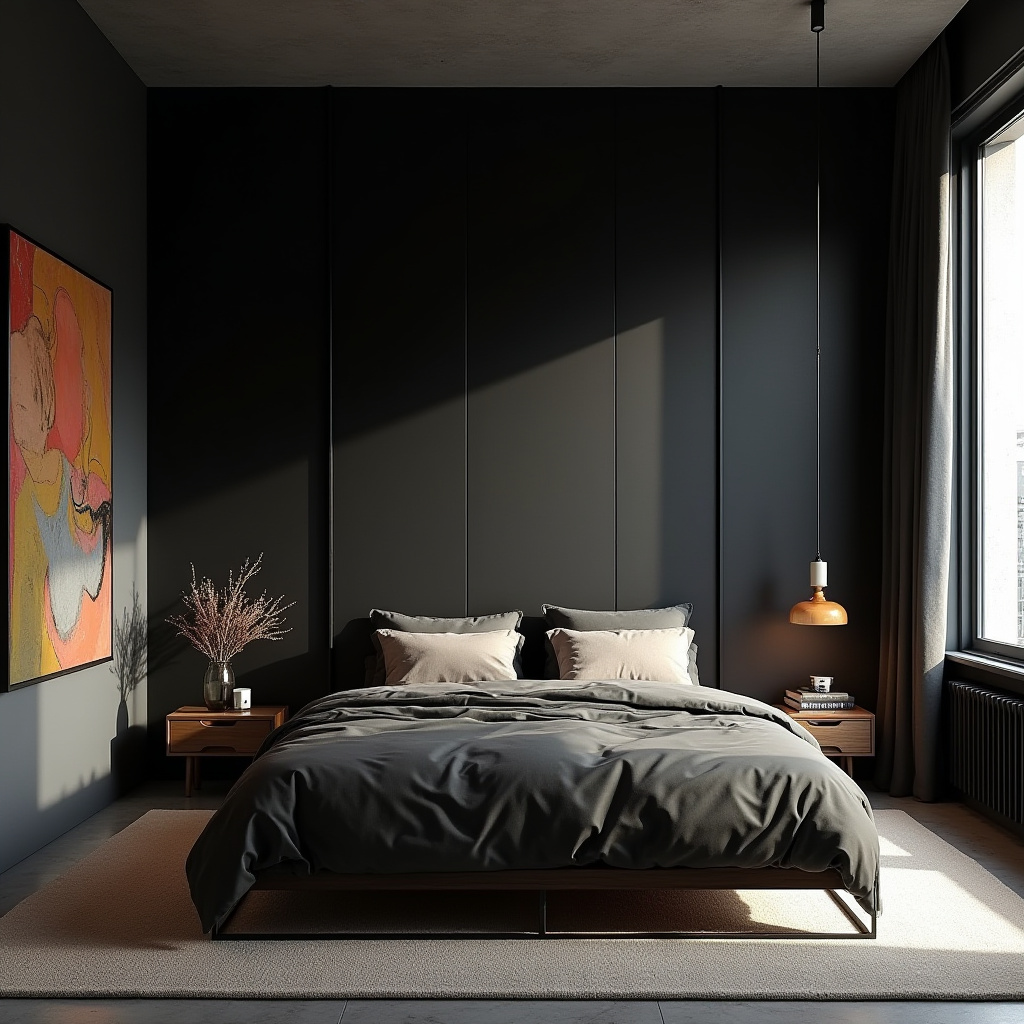 black panel bedroom accent wall 35