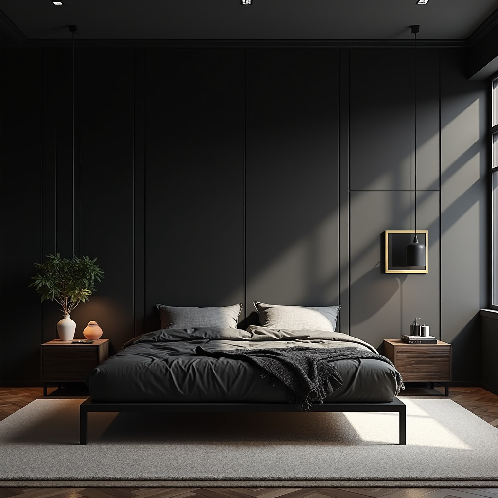 black panel bedroom accent wall 36