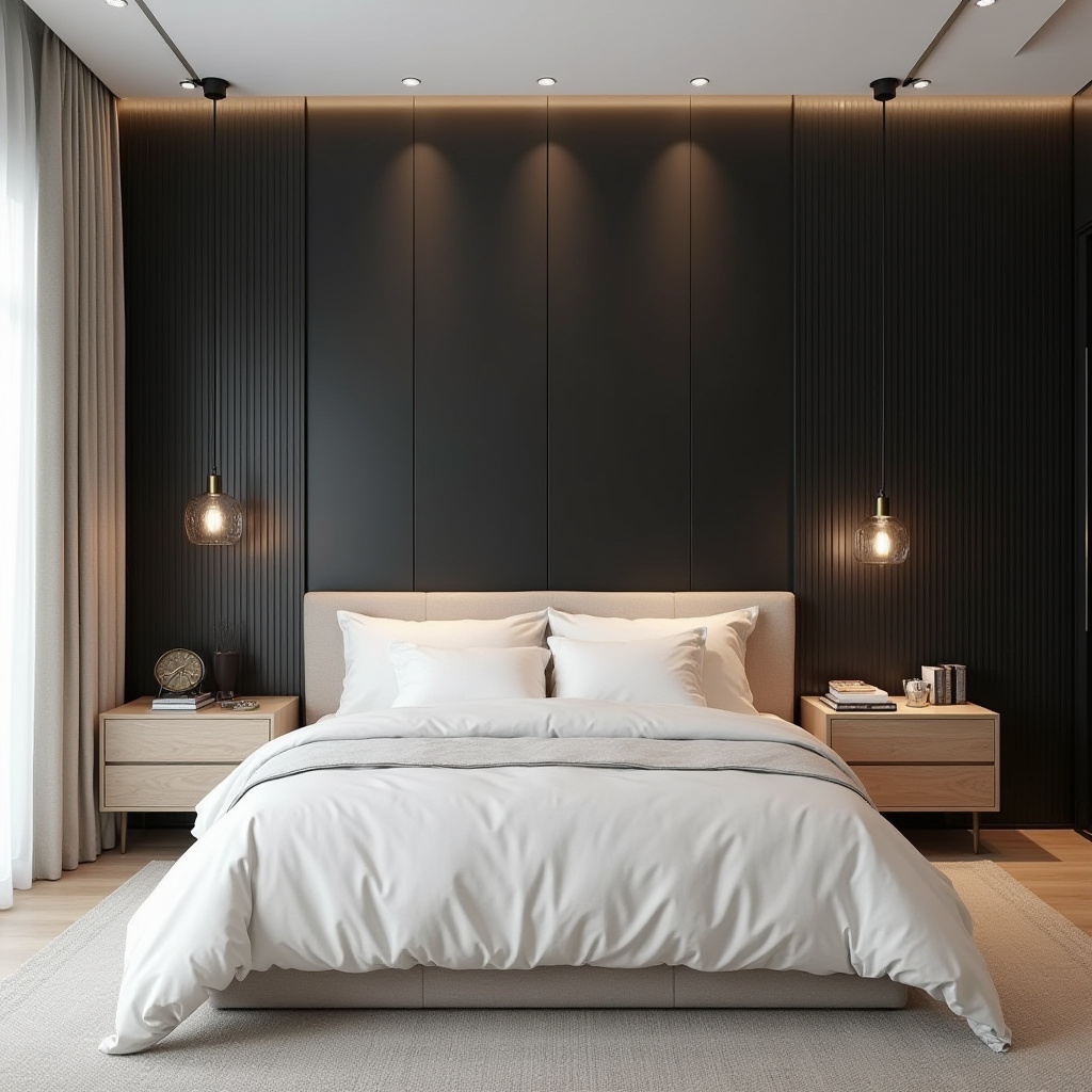black panel bedroom accent wall 4
