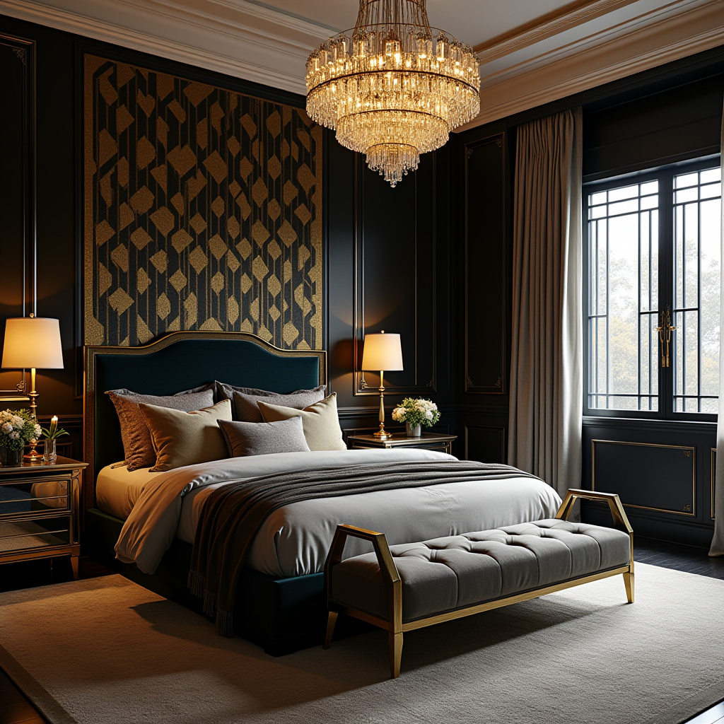 black wallpaper bedroom accent wall 10