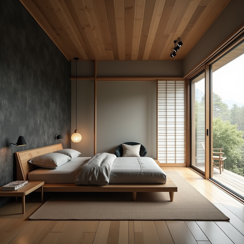 black wallpaper bedroom accent wall 11
