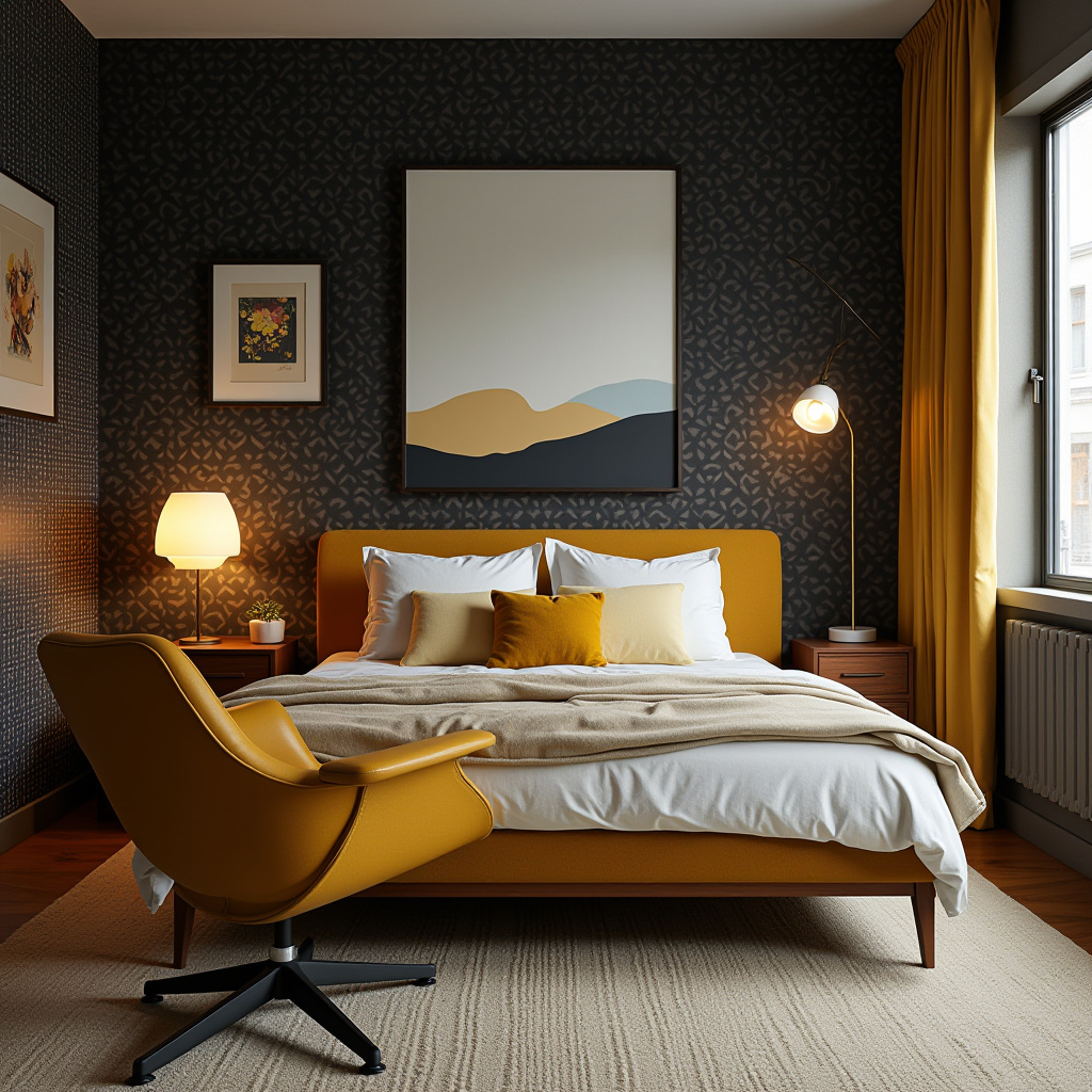 black wallpaper bedroom accent wall 14