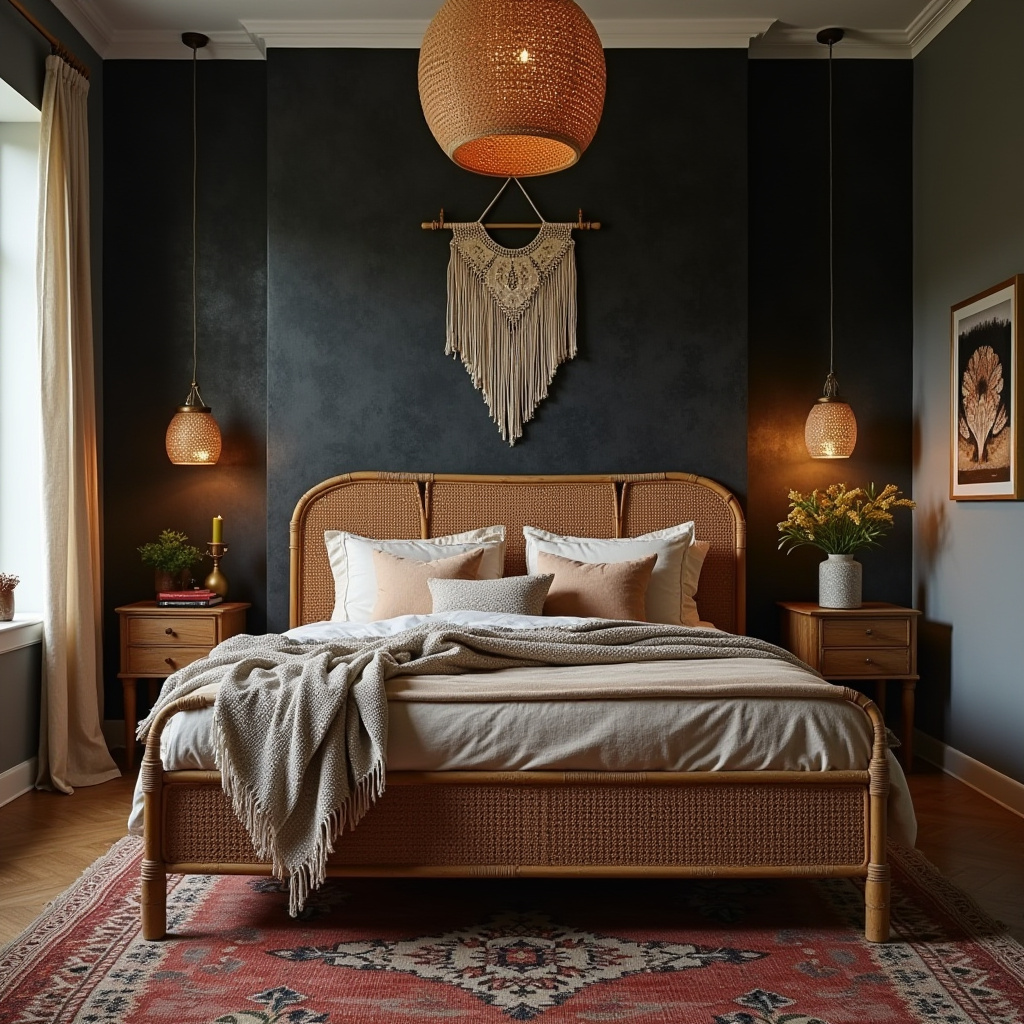 black wallpaper bedroom accent wall 15