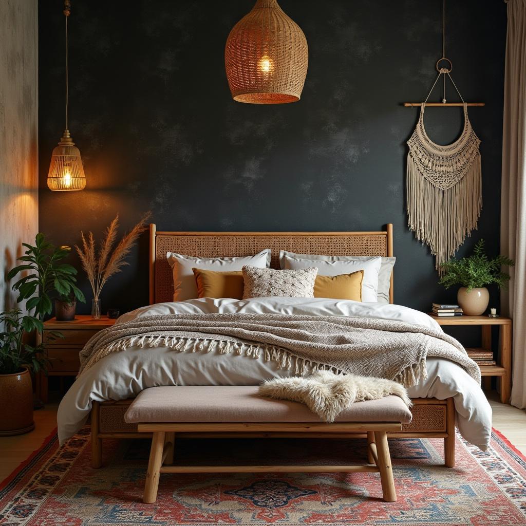 black wallpaper bedroom accent wall 16