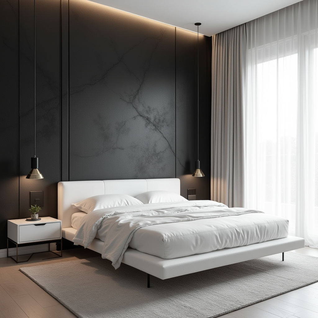 black wallpaper bedroom accent wall 2