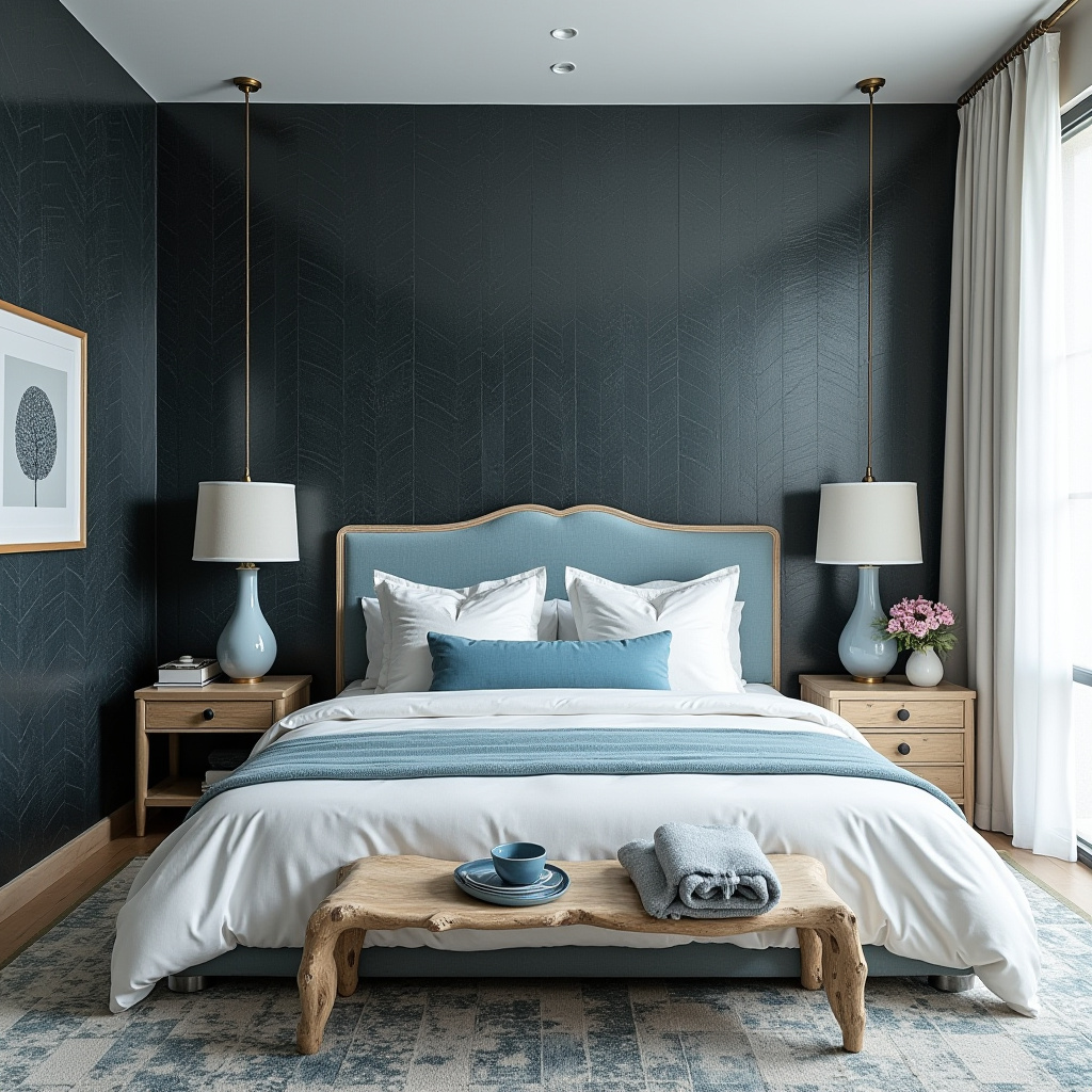 black wallpaper bedroom accent wall 20