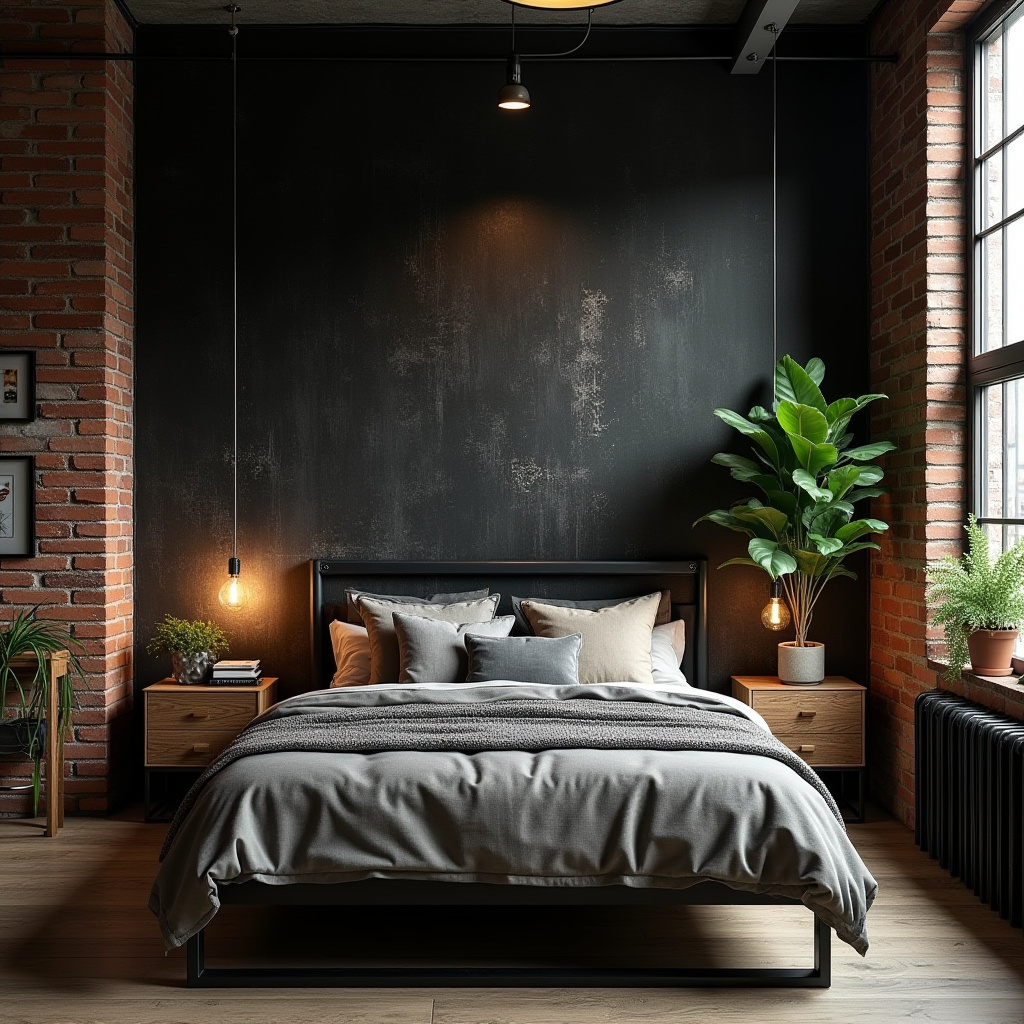 black wallpaper bedroom accent wall 21
