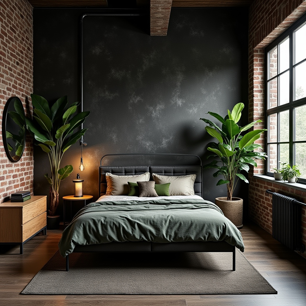 black wallpaper bedroom accent wall 22