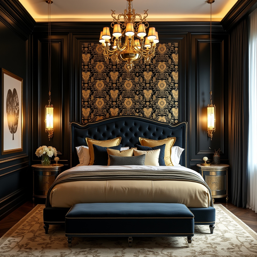 black wallpaper bedroom accent wall 25