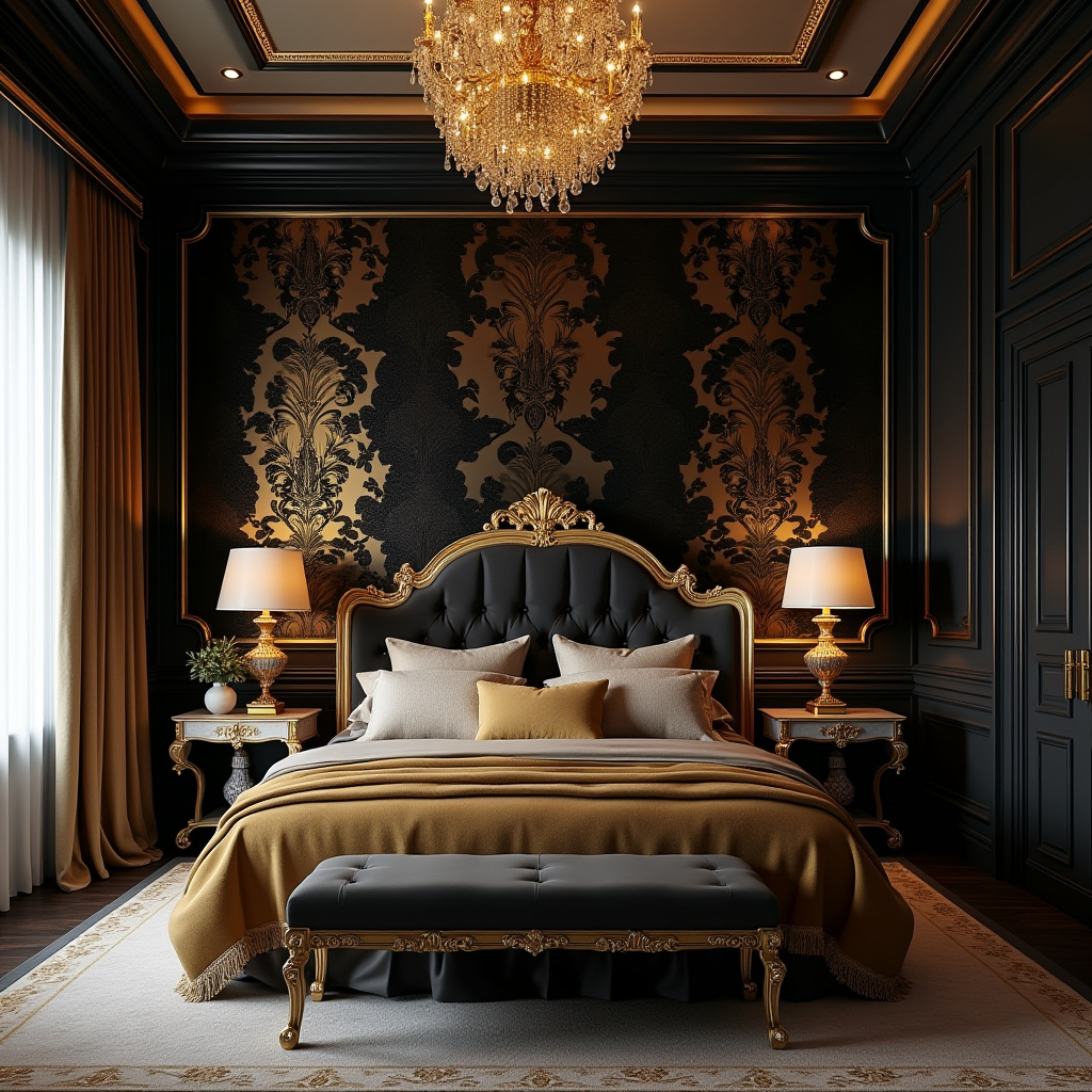 black wallpaper bedroom accent wall 26