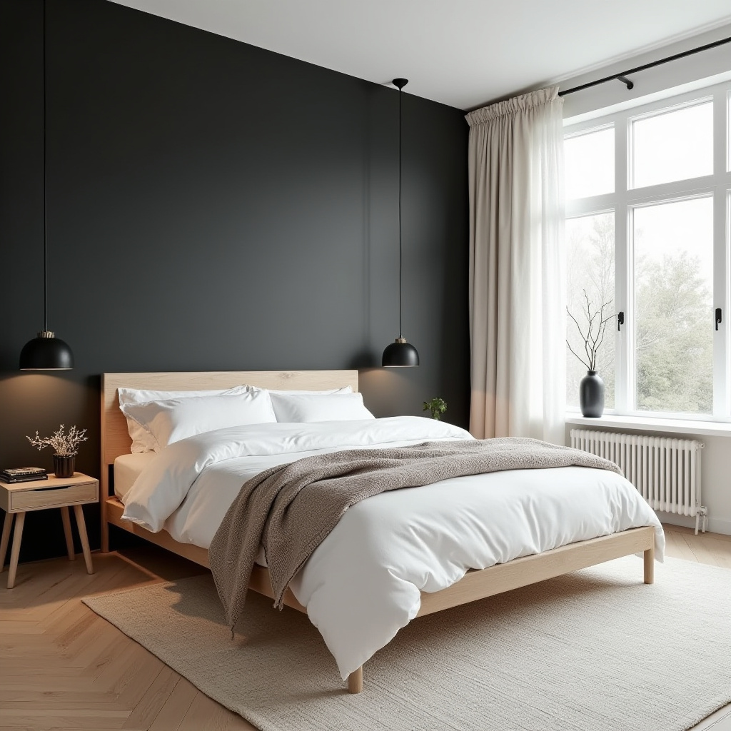black wallpaper bedroom accent wall 27