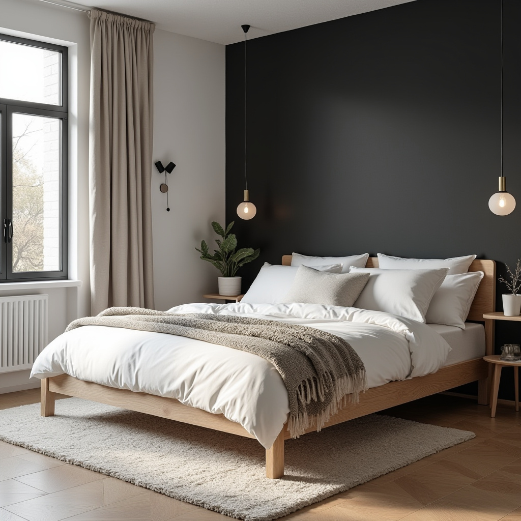 black wallpaper bedroom accent wall 28