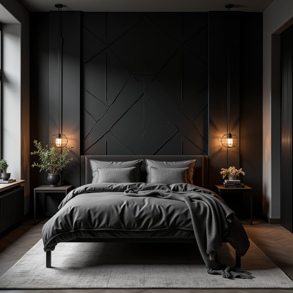black wallpaper bedroom accent wall 3