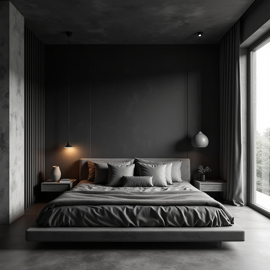 black wallpaper bedroom accent wall 30