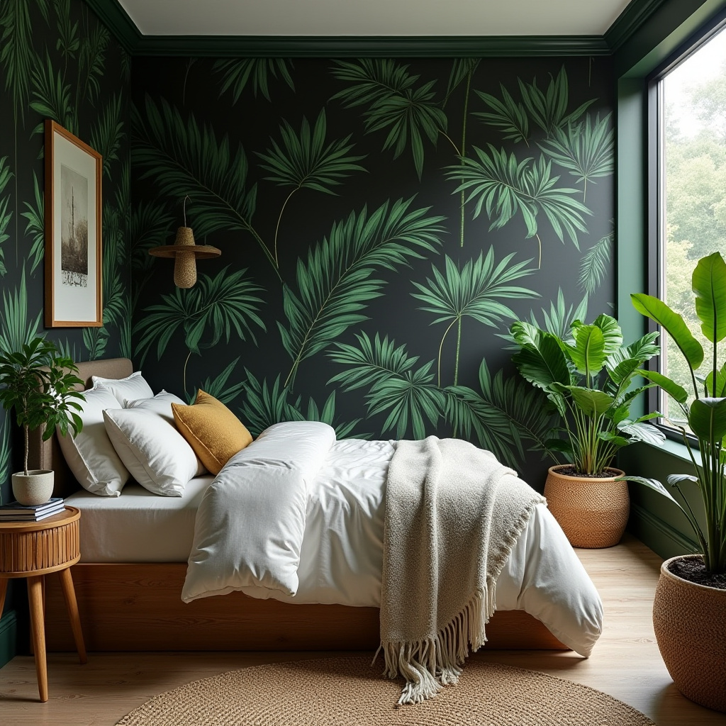 black wallpaper bedroom accent wall 31