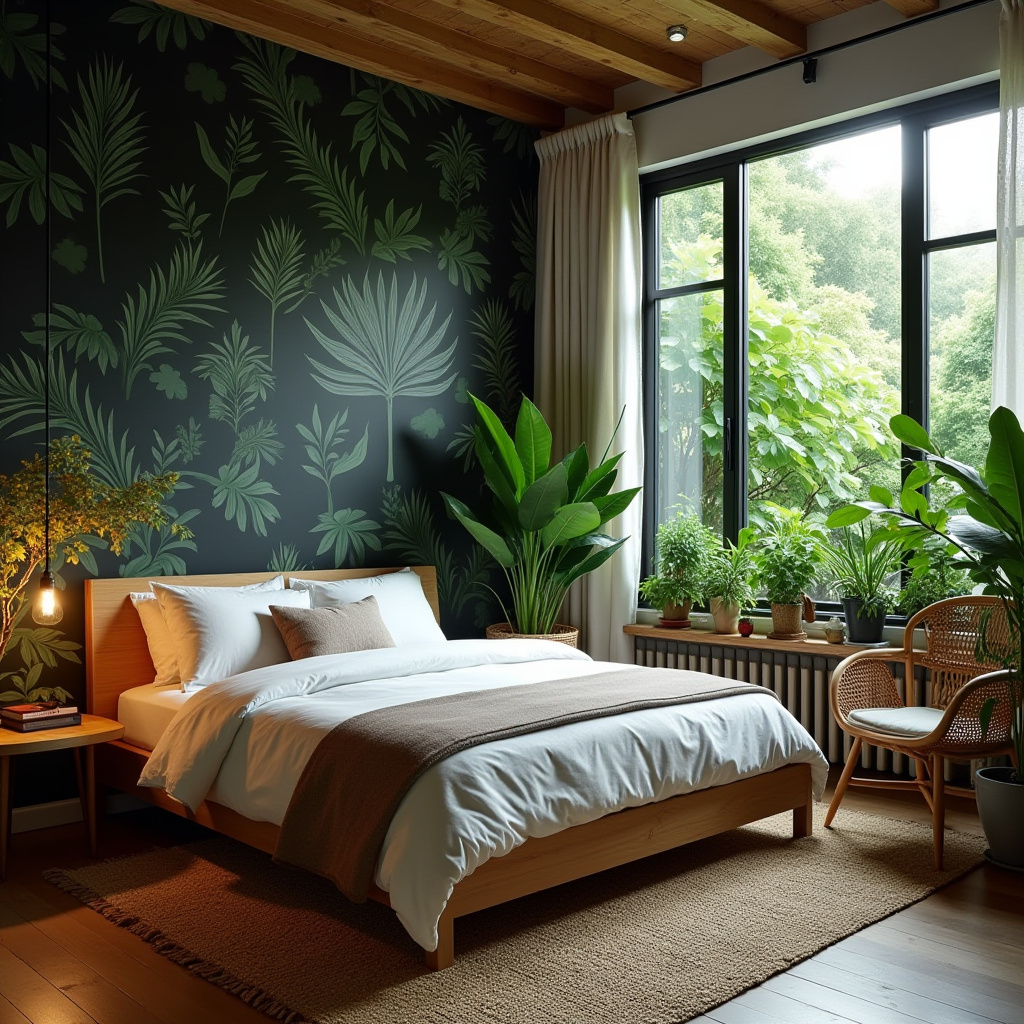 black wallpaper bedroom accent wall 32