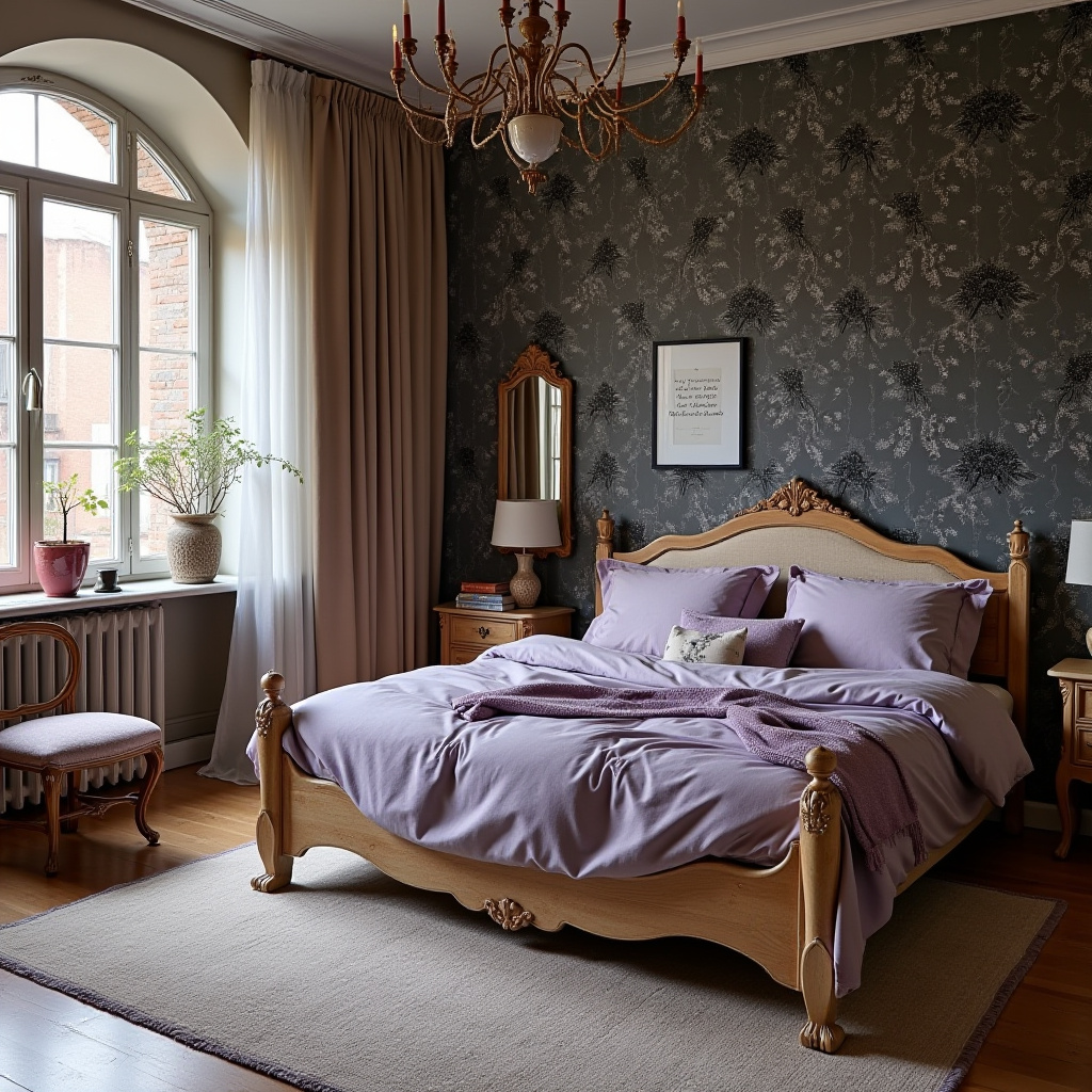 black wallpaper bedroom accent wall 33