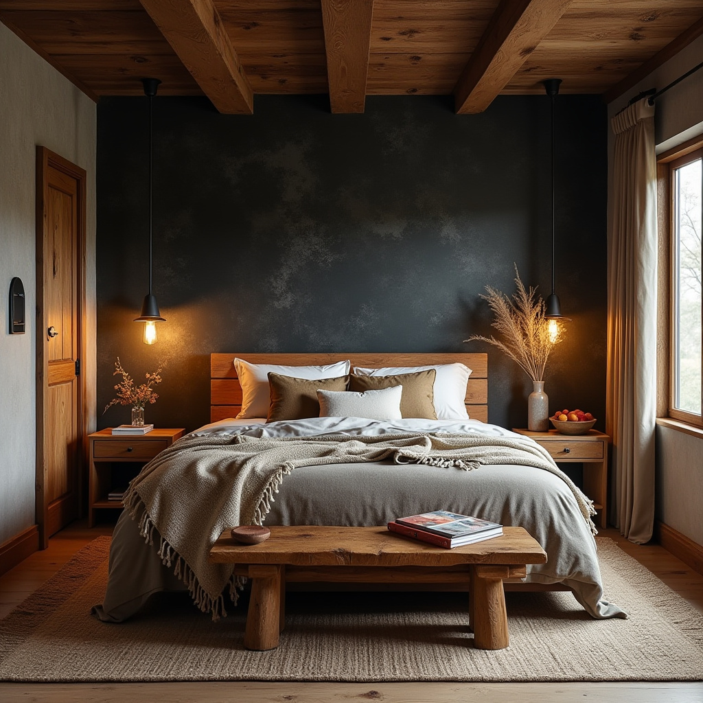 black wallpaper bedroom accent wall 35