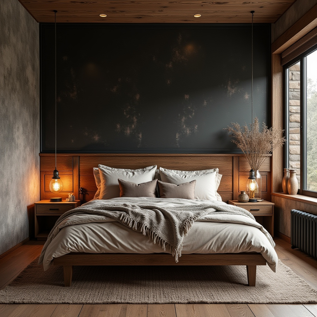 black wallpaper bedroom accent wall 36