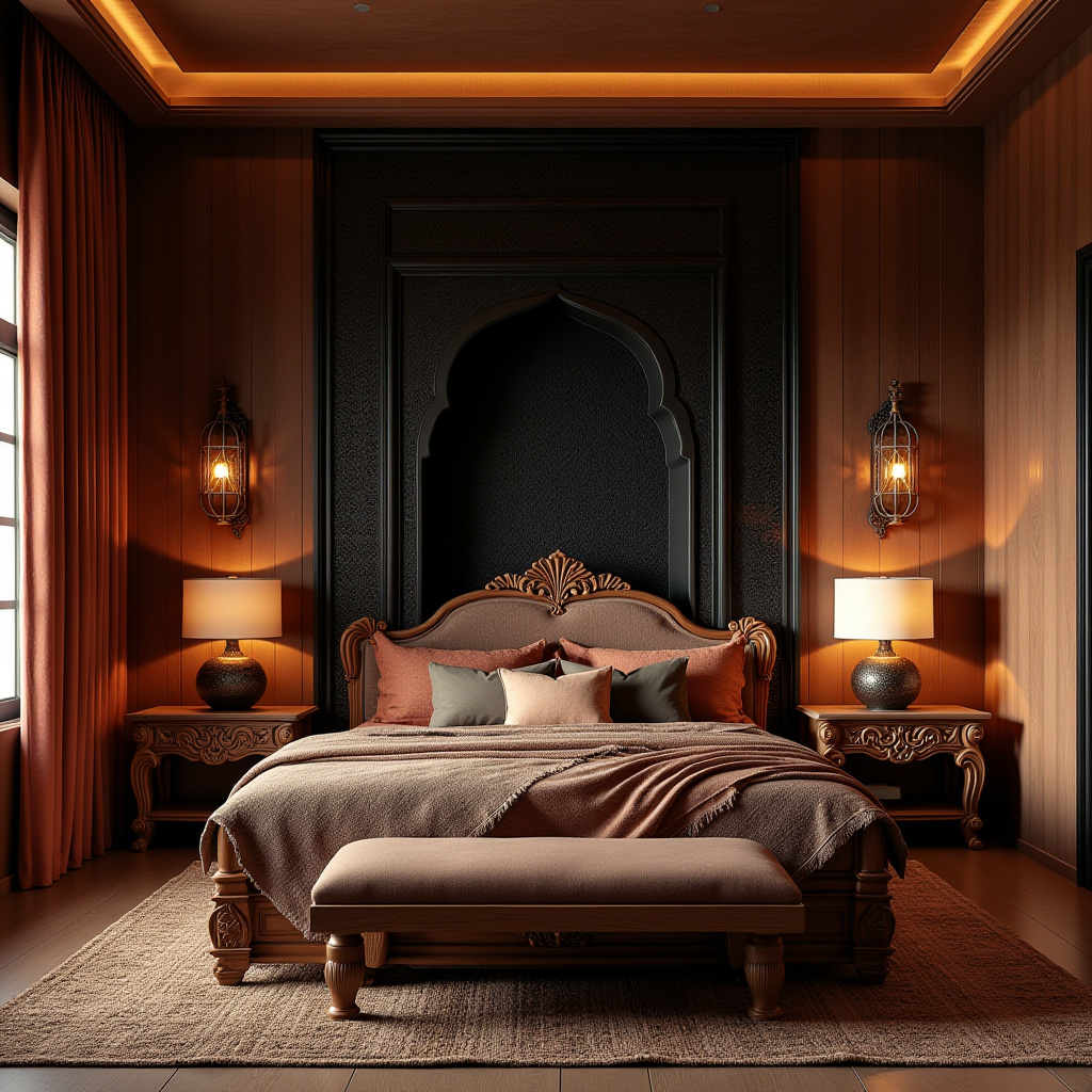 black wallpaper bedroom accent wall 37