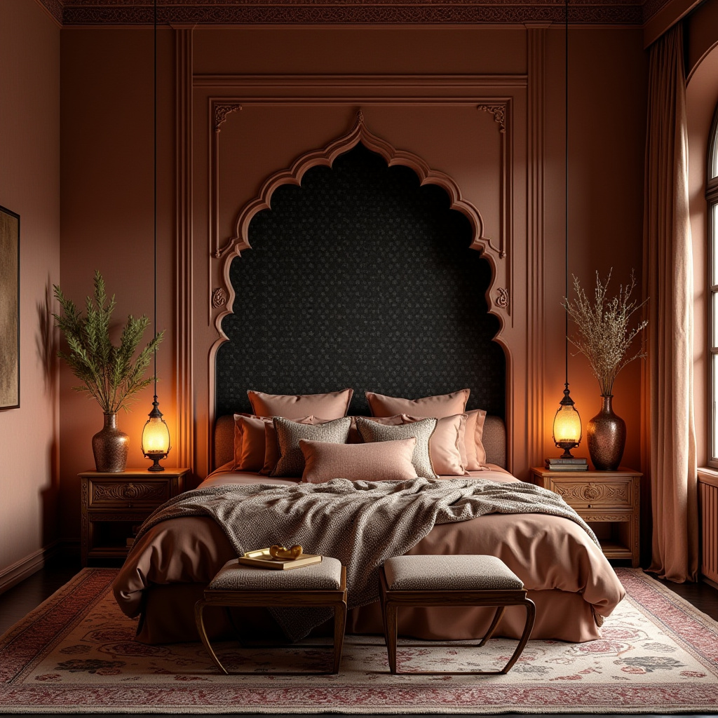 black wallpaper bedroom accent wall 38