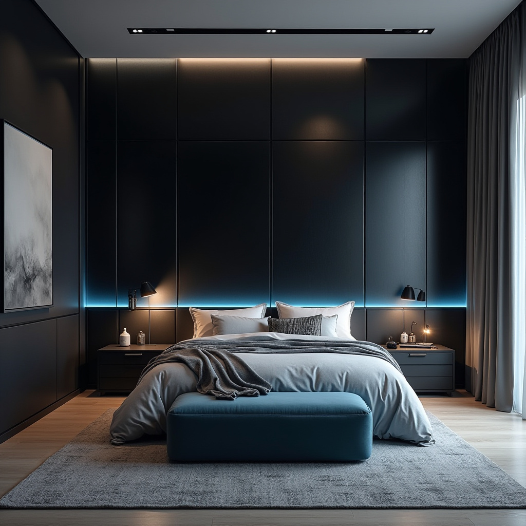 black wallpaper bedroom accent wall 40
